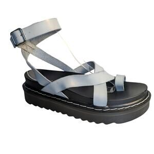 MADDEN GIRL Delano Platform Sandals Light Blue Black Faux Leather Women's 9.5